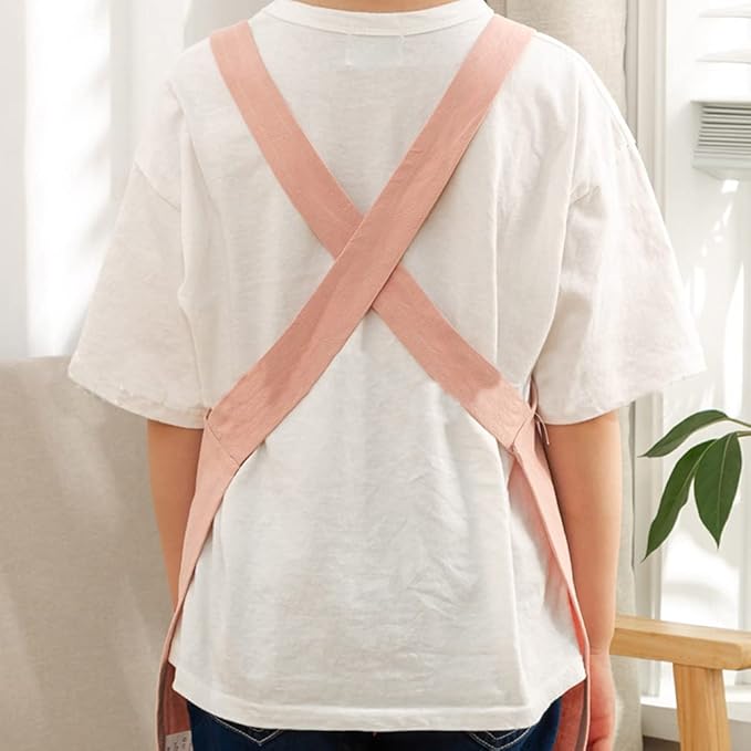 Kids Cotton Cross Back Aprons Children Chef Pure Child Apron with 2 Pockets for Baking Painting Cooking