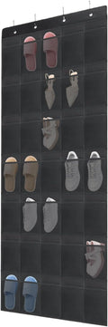 Auvotuis Over the Door Shoe Organizer, 35 Mesh Pockets Hanging Shoe Organizer with 4 Metal Hooks (Black)