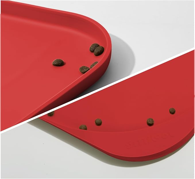Smilool Silicone Pet Food Mat with Raised Edge for Food and Water Bowl, Dog Feeding Mats, Cat Food Trays for Floor Waterproof, Rubber Tray for Dogs and Cats, 24 x 16 x 0.8 Red