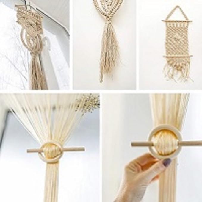 Macrame Kit - 227pc Wall Hanging and Plant Hanger Supplies, 225y Cord 3mm, Beads, Wood Dowels, Rings, E-Book - DIY Craft Starter Set for Adults and Beginners
