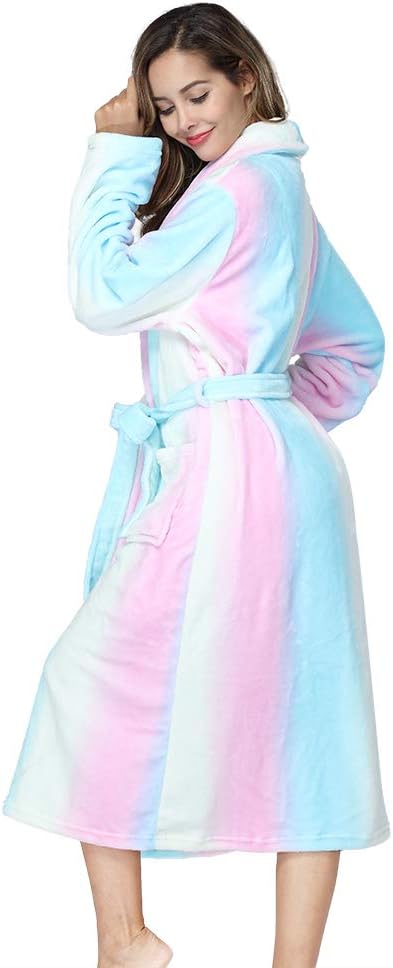 RONGTAI Womens Bathrobe Ladies Fleece Plush Warm Long Robes Fleece Nightgown Sleepwear