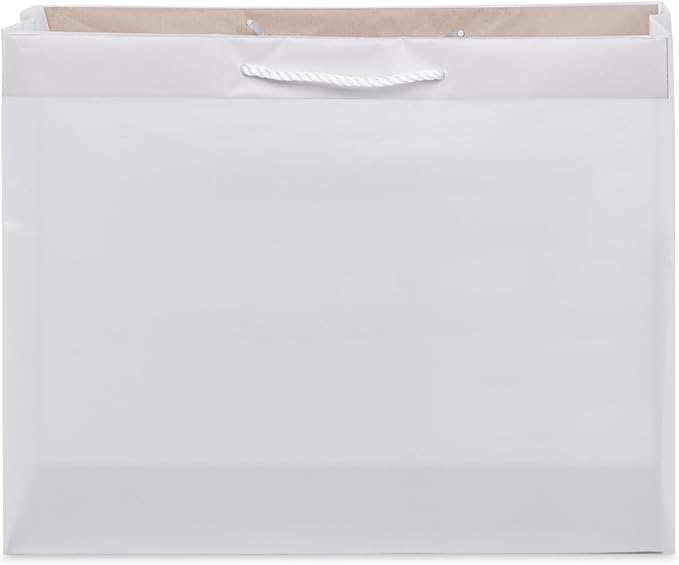 Prime Line Packaging Frosted White Gift Bags with Rope Handles, Reusable Shopping Bags for Retail, Small Business, Boutique, Favors, Bulk, 16x6x12, 100 Pack