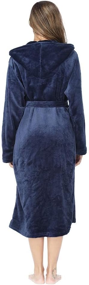 RONGTAI Womens Robes Plush Fleece Hooded Bathrobe Thick Nightgown with Pockets Fluffy Sleepwear