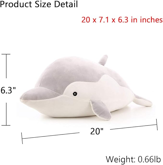 VSFNDB Stuffed Dolphin Animal Plush Toy 20 Inches Gray Large Animal Stuffed Plushies Super Soft Cute Cuddly Pillow Cushion Stuff Dolls Birthday Gifts for Children Kids Boys Girls Room Decor, 20Inches