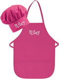 Made in the USA Personalized Embroidered Premium Child Apron and Chef Hat for Kids Girls Boys Fun in the Kitchen Gift (Add a Name Set, Long with hat)