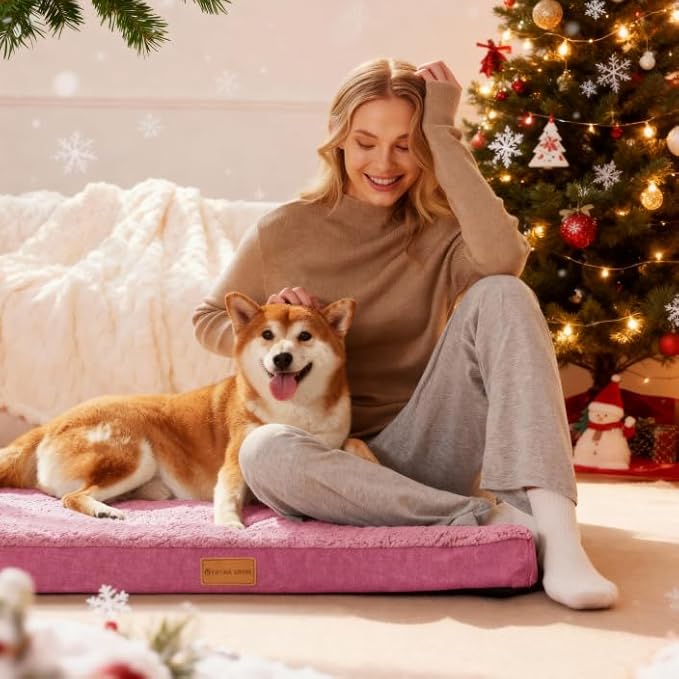 Patas Lague Orthopedic XL Dog Bed Large Sized Dog 42''X28'', Soft Waterproof Egg Crate Foam Large Pet Crate Beds Mat with Removable Washable Cover and Non-Slip Bottom, Hot Pink