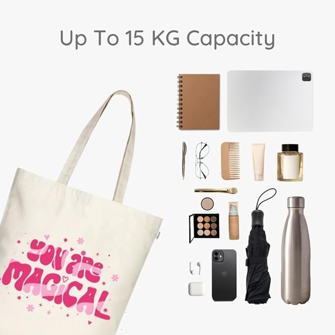 Ecoright Tote Bag for Women with Zipper, Small Tote Bag, Canvas Bag, Reusable Cotton Bag for Beach, Grocery, School & Work