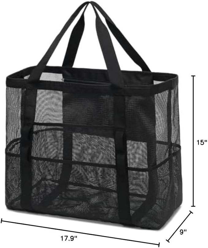 Fammart Mesh Beach Bag, Large Beach Tote with Zipper Pocket for Family Pool Bag for Toys & Vacation Essentials