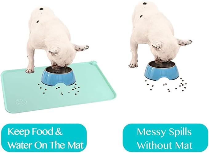 Silicone Dog Cat Bowl Mat，Waterproof Slip Resistant Silicone Pet Feeding Mat，Anti-Slip Pet Bowl Mats Cats and Dogs Food Water Placemat Tray，Raised Edges to Prevent Water Spills on Floor (Grey)