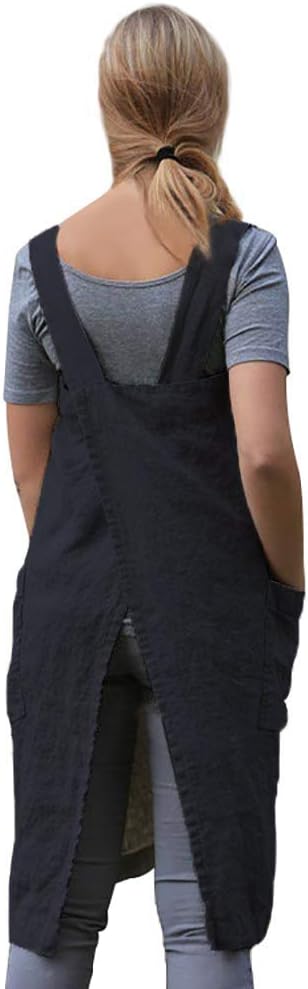 Women's Practical Cross Back Pinafore Apron with Large Pockets Home Kitchen,Restaurant,Coffee house,Cooking Gardening Works