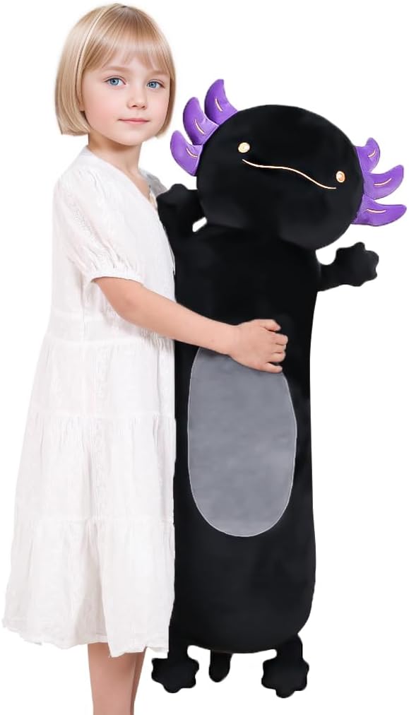 Dalmao 36" Giant Black Axolotl Stuffed Animal, Cute Soft Long Axolotl Plush Body Squishy Pillow Big Plushies Toy, Gift for Kids, Boys, Birthdays, Halloween, Christmas