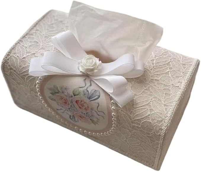 Tissue Cover Holder Fabric Art Cute Tissue Box Cover Dispenser Napkin Organizer for Bathroom Bedroom Office and Car (A-Beige)