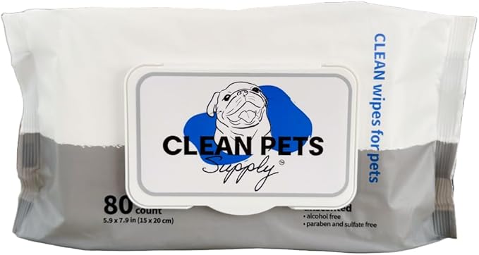 Clean Pets Supply Unscented Pet Cleaning Wipes 80 Count No frangrance, Grooming Wipes for Dogs and Cats