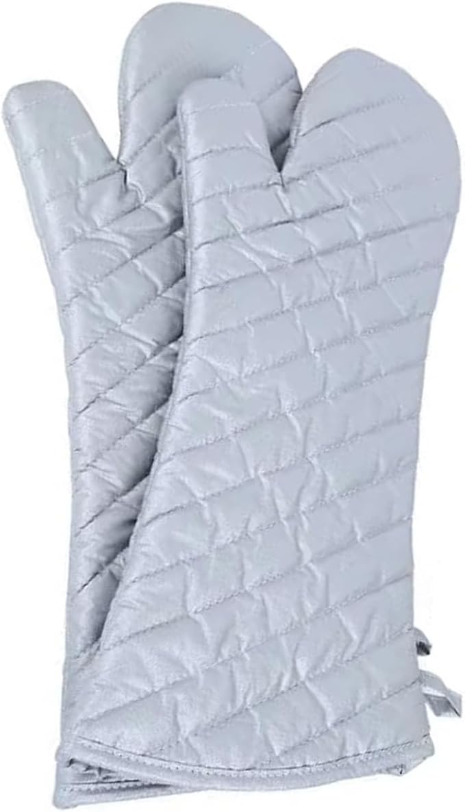 YUANQIAN 17 Inch Extra Long Oven Mitts Heat Resistant Cotton Lining Oven Thick Gloves Kitchen Food Service Mittens for Pot Holders Cooking Baking BBQ, up to 482f (Silver, 17inch)