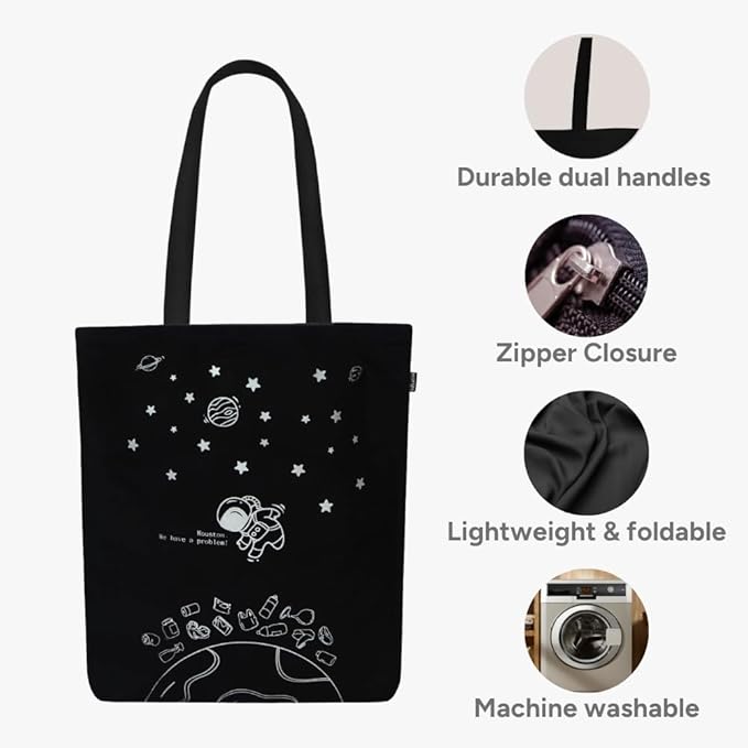 Ecoright Tote Bag for Women with Zipper, Small Tote Bag, Canvas Bag, Reusable Cotton Bag for Beach, Grocery, School & Work