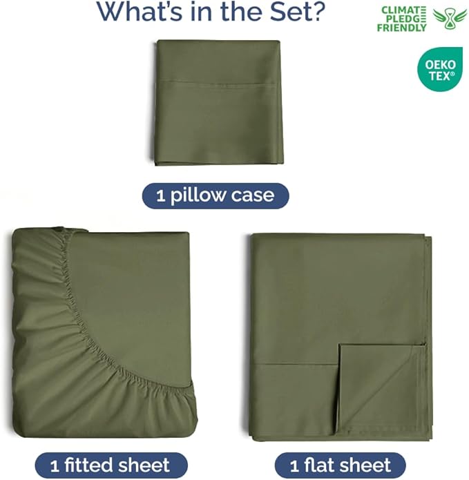 400 Thread Count Cotton Sheet Set - Twin Size 100% Cotton Sheets - Easily Fits 8" to 16" Mattress - Silky-Soft, Wrinkle Free, Breathable & Comfy - Deep Pockets & Hotel Quality Bedding Set - Sage Green