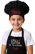 Made in the USA Personalized Embroidered Premium Child Apron and Chef Hat for Kids Girls Boys Fun in the Kitchen Gift (GrillMasterTraining, Regular with hat)