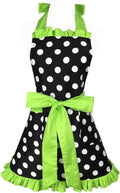 Hyzrz Cute Apron Retro Black Polka Dot Retro Ruffle Side Vintage Cooking Aprons with Pockets for Women Girls (Side Green)