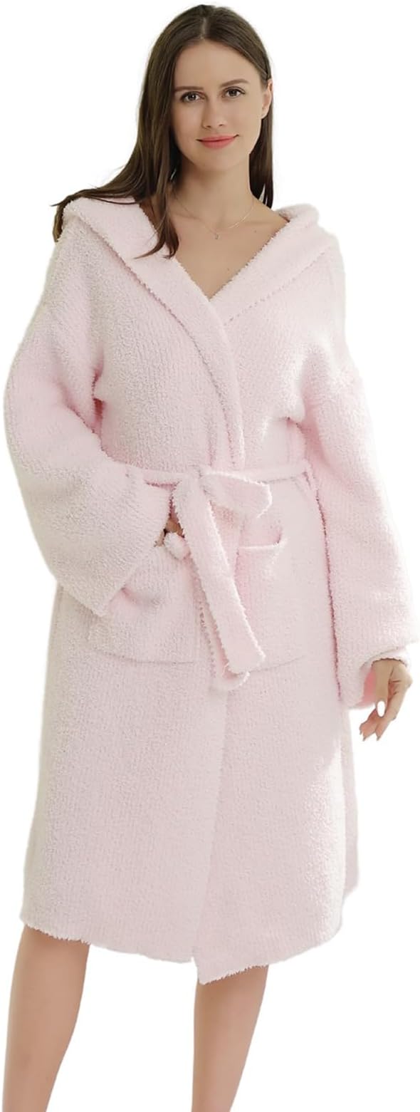 DOOWELL Women's Knit Lightweight Absorbent Robes, Soft Spa Bathrobe Loungewear with Pockets