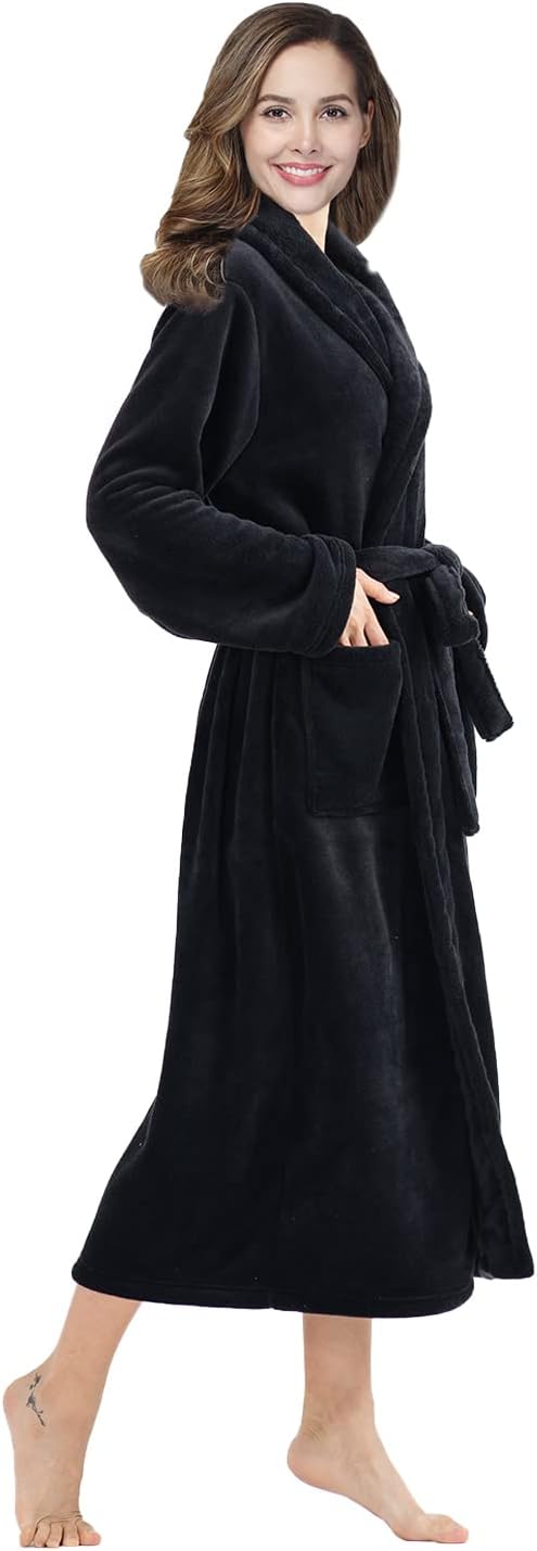 RONGTAI Womens Bathrobe Ladies Fleece Plush Warm Long Robes Fleece Nightgown Sleepwear
