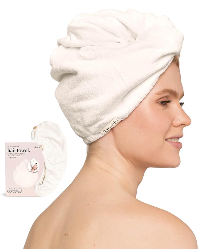 Kitsch Microfiber Hair Towel Wrap for Women - Microfiber Towel, Super Absorbent, Quick Dry, Anti-Frizz - for Long and Short Hairs, Turbans for Women, Hair Wrap - White Ivory