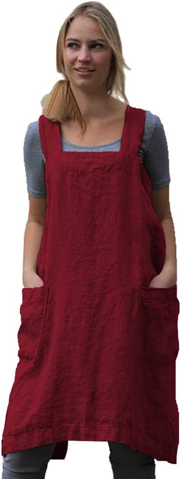 Women's Practical Cross Back Pinafore Apron with Large Pockets Home Kitchen,Restaurant,Coffee house,Cooking Gardening Works