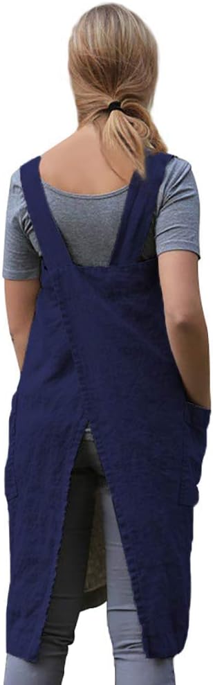Women's Practical Cross Back Pinafore Apron with Large Pockets Home Kitchen,Restaurant,Coffee house,Cooking Gardening Works