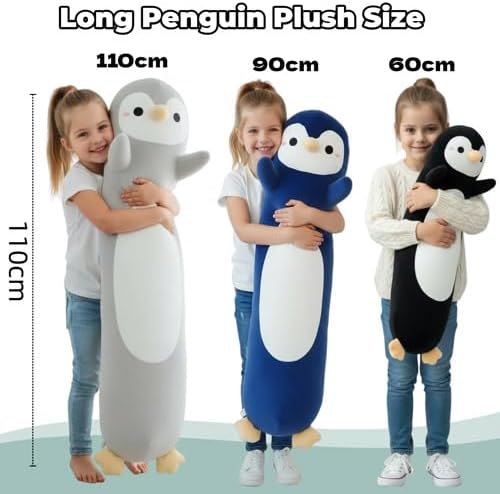 Somao Penguin Plush Pillow - 23.6 Inch Long Stuffed Animal, Ultra Soft Cuddle Pillow for Kids & Adults, Huggable Penguin Toy Gift for Birthday, Christmas, Valentine's Day (Gray)