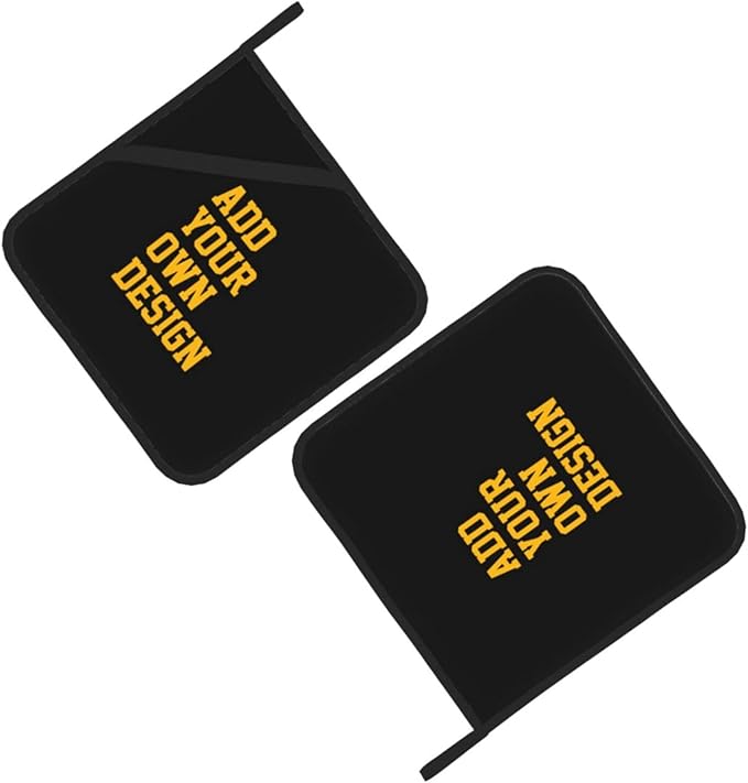 Custom Pot Holders with Your Picture/Name/Text, 2pcs Personalized Hot Pads Set with Loops, Customized 8x8 Oven Mitts for Kitchen Cooking Baking Grilling