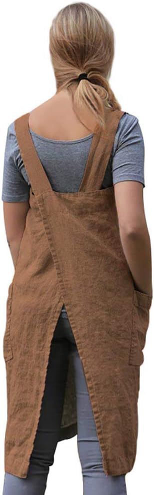 Women's Practical Cross Back Pinafore Apron with Large Pockets Home Kitchen,Restaurant,Coffee house,Cooking Gardening Works