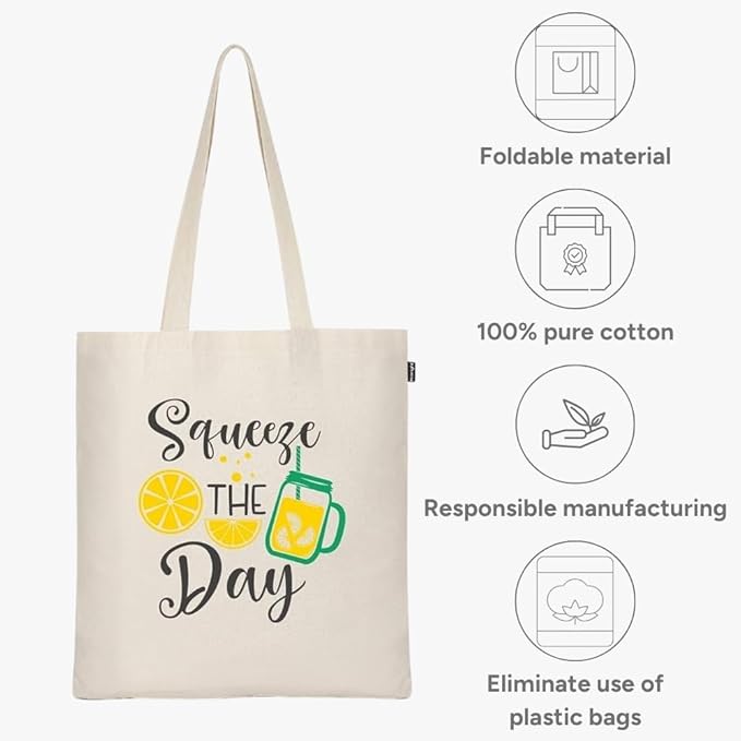 Eco Right Tote Bag for Women, Reusable Grocery Bag, Canvas Tote Bag for Shopping, Cotton Bag for Daily Use, Gifts for Women