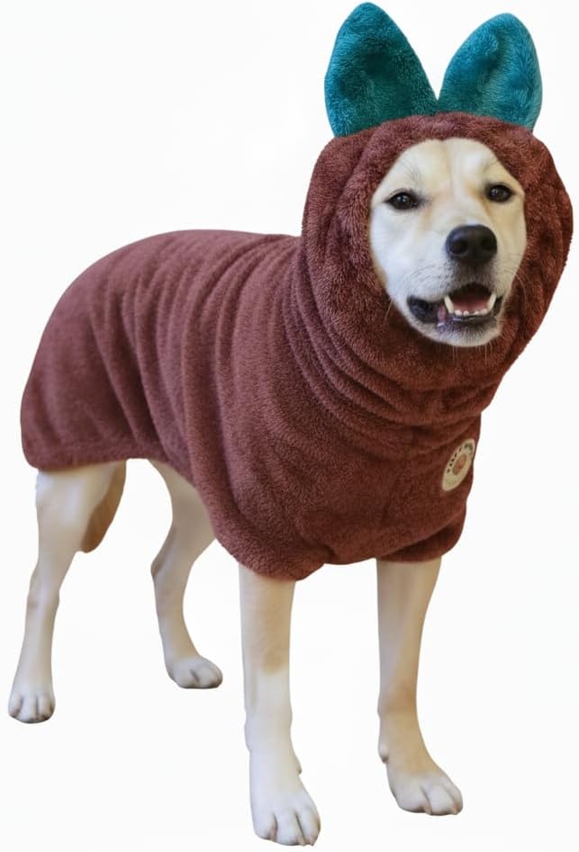 DERPYCHAPPY Premium Dog Towel Robe & Dog Bathrobe for Drying Dogs Made in Korea | Super Absorbent Quick & Adjustable Microfiber Bath Towel for Cats & Puppy Robes After Bath | Soft Warm Coat (Fig,M)