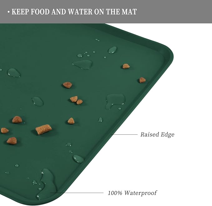 Reopet Waterproof Pet Feeding Mat with High Raised Edges, Heavier and Thicker Placemats for Cat Dog Water Bowl with BPA Free, Dogs Cats Food Mats for Messy Drinkers to Prevent Spill and Protect Floors