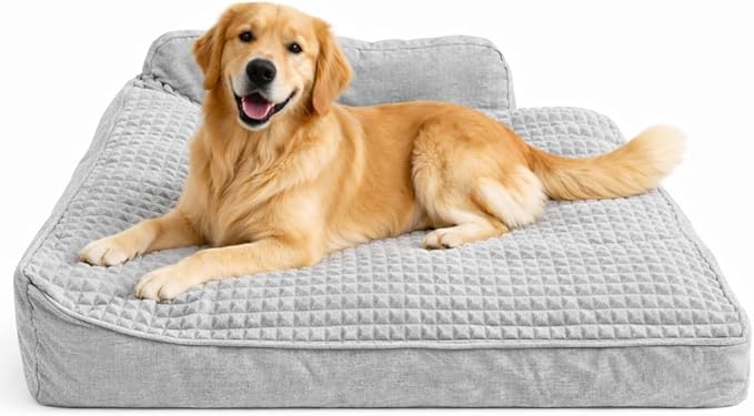 Large Dog Bed, Orthopedic Dog Couch & Pillow with Sides, Extra Thick Soft Fluffy & Comfortable Mat, Durable Warm Dog Crate Pad with Non-Slip Bottom (Grey, 39" L x 29" W x 9.8" Th)