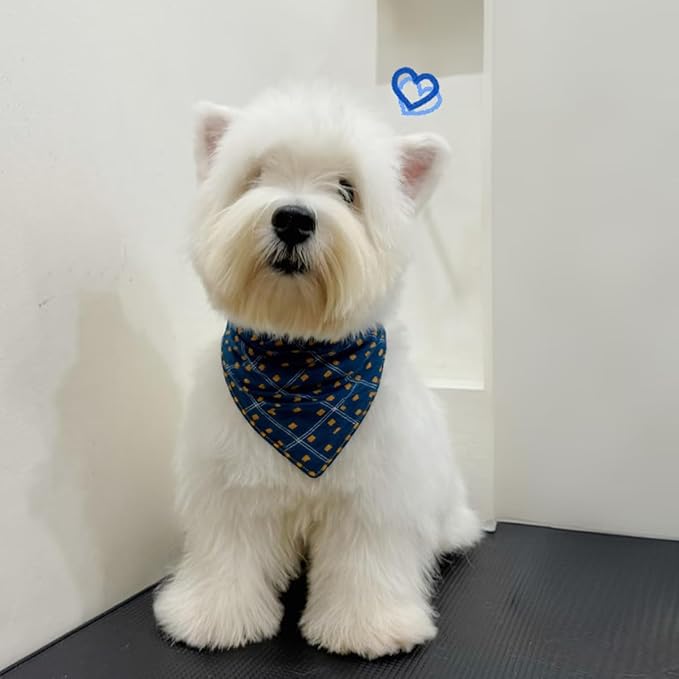 Pemilosci Double Layers Two Tones Dog Cotton Square Bandana Bibs Scarf Kerchief for Small Medium Dogs Boy or Girl - DCB01 B&Y