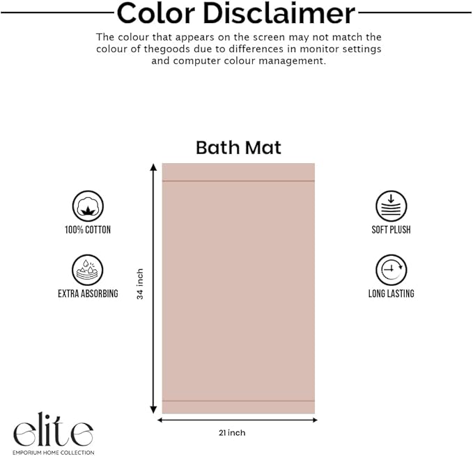 ELITE Emporium Home Collection 2-Piece Cotton Bathroom Mat Set, 21" x 34" - 100% Cotton, Absorbent, Quick-Dry, Bath Towel Mats for Bath Floor, Dusty Pink [Not a Bathroom Rug]