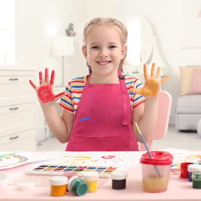 SINLAND Kids Apron with Pocket 2 Pack Children Chef Apron for Cooking Baking Painting