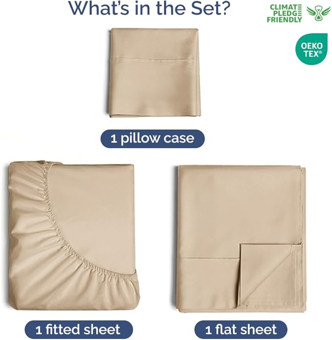 400 Thread Count Cotton Sheet Set - Twin Size 100% Cotton Sheets - Easily Fits 8" to 16" Mattress - Silky-Soft, Wrinkle Free, Breathable and Comfy - Deep Pockets & Hotel Quality Bedding Set - Cream