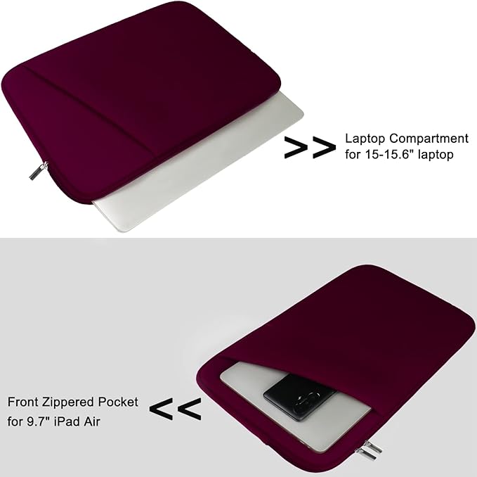 Laptop Sleeve Case 15.6 inch, Durable Briefcase Shockproof Protective Cover, Handbags Portable Laptop Bag for 15.6 inch HP Dell Asus Lenovo, Computer Case with Front Pocket, Wine Red