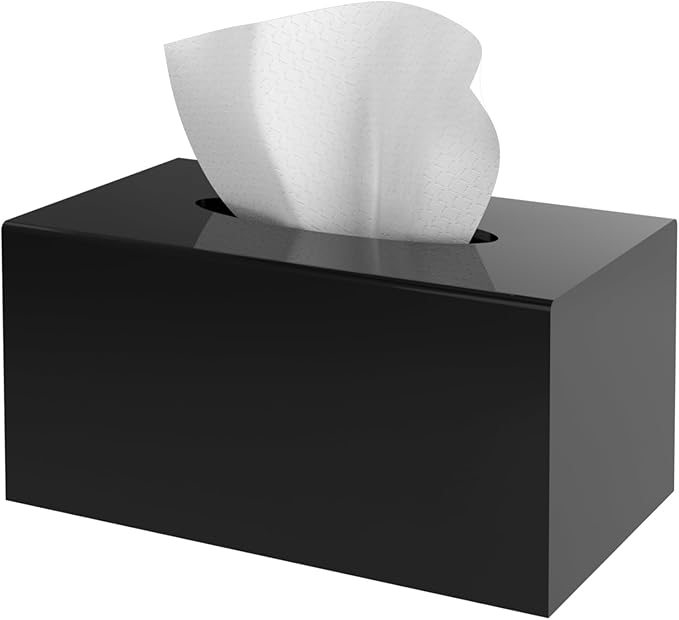 SILUT Tissue Box Cover Rectangular, Extra Large Tissue Box Cover, Plus Size Large Tissue Box Holder, Acrylic Tissue Holder for Bathroom, Home, Restaurant, Kitchen - Shiny Black, 9.85x5.1x5.28''