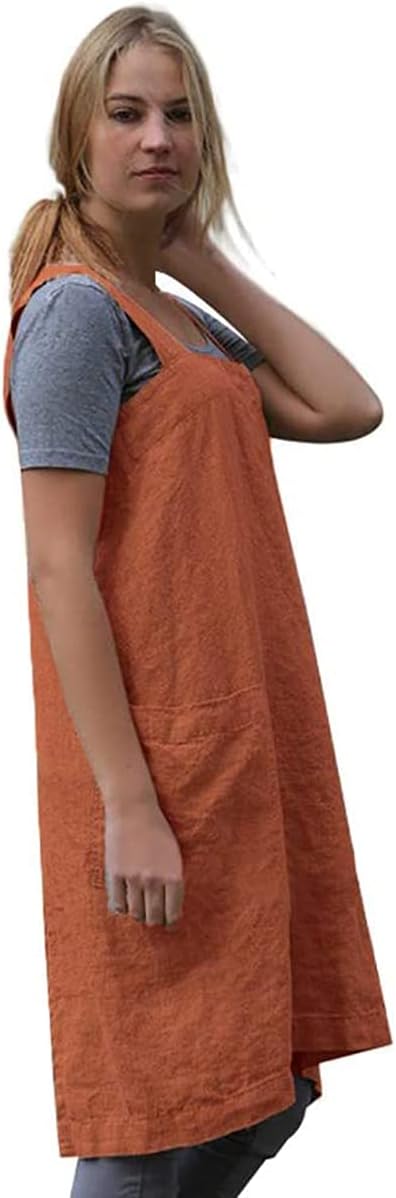 Women's Practical Cross Back Pinafore Apron with Large Pockets Home Kitchen,Restaurant,Coffee house,Cooking Gardening Works