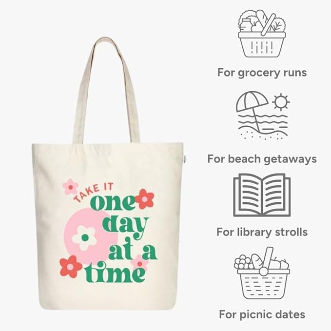 Ecoright Tote Bag for Women with Zipper, Small Tote Bag, Canvas Bag, Reusable Cotton Bag for Beach, Grocery, School & Work