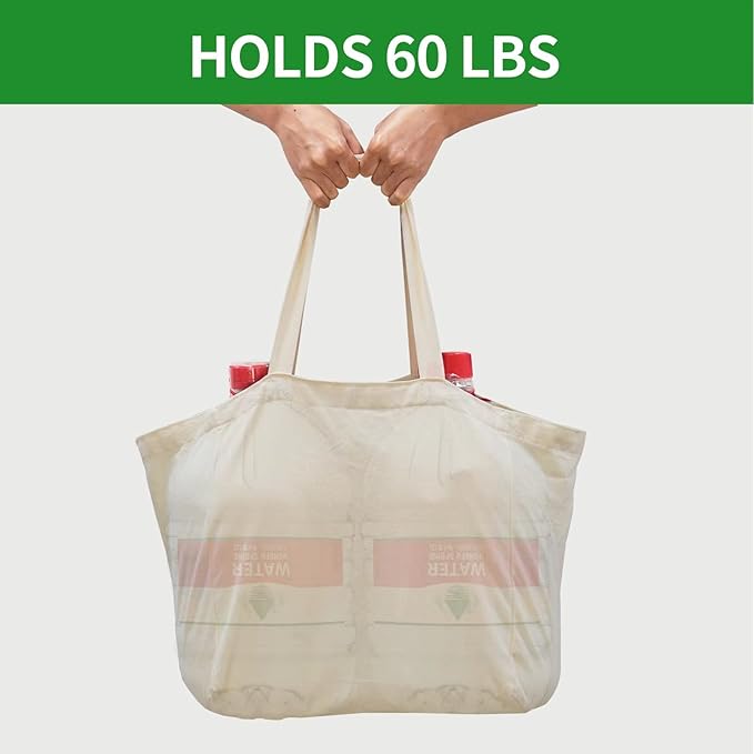 CNaiyunpin Canvas Reusable Grocery Bags Heavy Duty, 8.3 gal Foldable Large Tote Bag with Handles, Holds 60 lbs & Washable Eco-friendly Bags with 5 Pockets, Off white 1 Bags