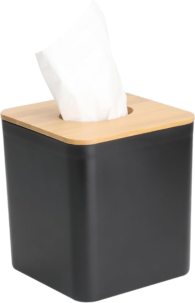 MOCHTERO Modern Tissue Box Cover with Bamboo Lid, Black Square Tissue Holder,for Home and Office