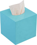 PEMAR 5.9” Cube Lacquer Tissue Box Cover, Decorative Napkin Dispenser Organizer, Rustic Farmhouse Vintage Decor for Table, Kitchen, Bathroom Vanity Countertop, Office (Aqua)