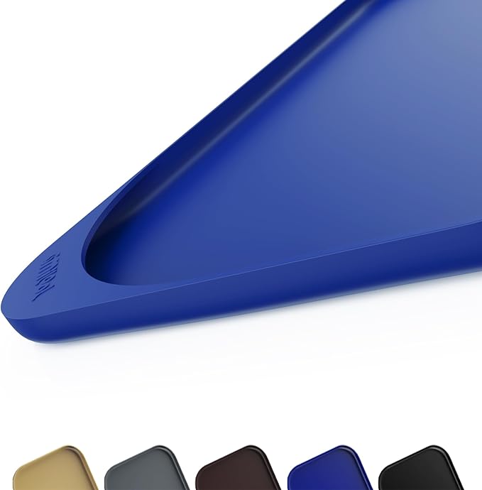 Smilool Silicone Pet Food Mat with Raised Edge for Food and Water Bowl, Dog Feeding Mats, Cat Food Trays for Floor Waterproof, Rubber Tray for Dogs and Cats, 17 x 12 x 0.7 Navy Blue
