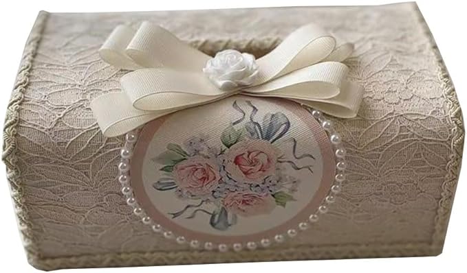 Tissue Cover Holder Fabric Art Cute Tissue Box Cover Dispenser Napkin Organizer for Bathroom Bedroom Office and Car (A - Apricot Color)