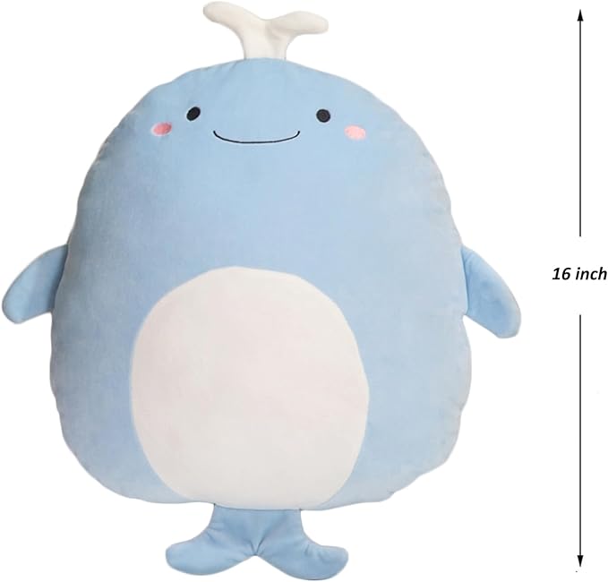 Zielind Whale Plush Hugging Pillow, Cute Whale Stuffed Animal Toy Plushie Animal Pillows Gifts for Birthday, Valentine, Christmas, 16 inch
