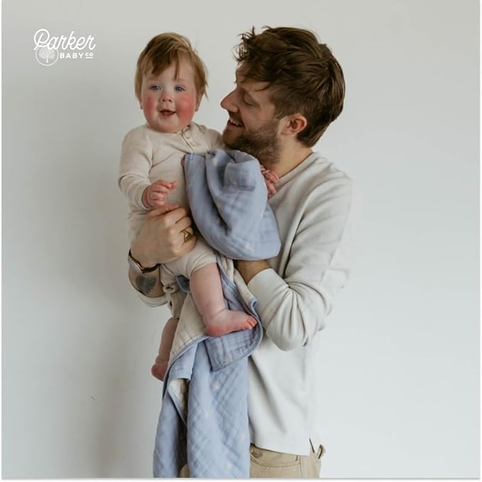 Parker Baby Muslin Blanket | 100% Soft Cotton Toddler Quilt & Baby Muslin Swaddle | Gender Neutral Design 47" x 47" Blanket