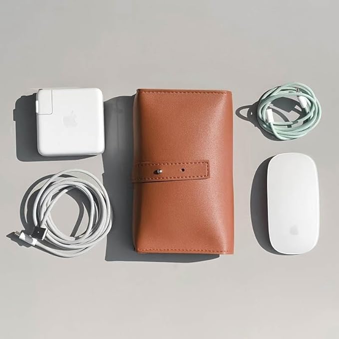 DUWUZEST Vintage PU leather Electronic organizer travel case,cord organizer travel, Leather charger shortage for essentials mouse, adapter, cables (Dark coffee)